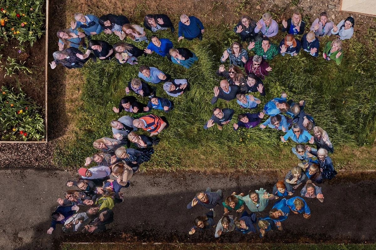 Image of the staff in the shape of 75 for the NHS Anniversary