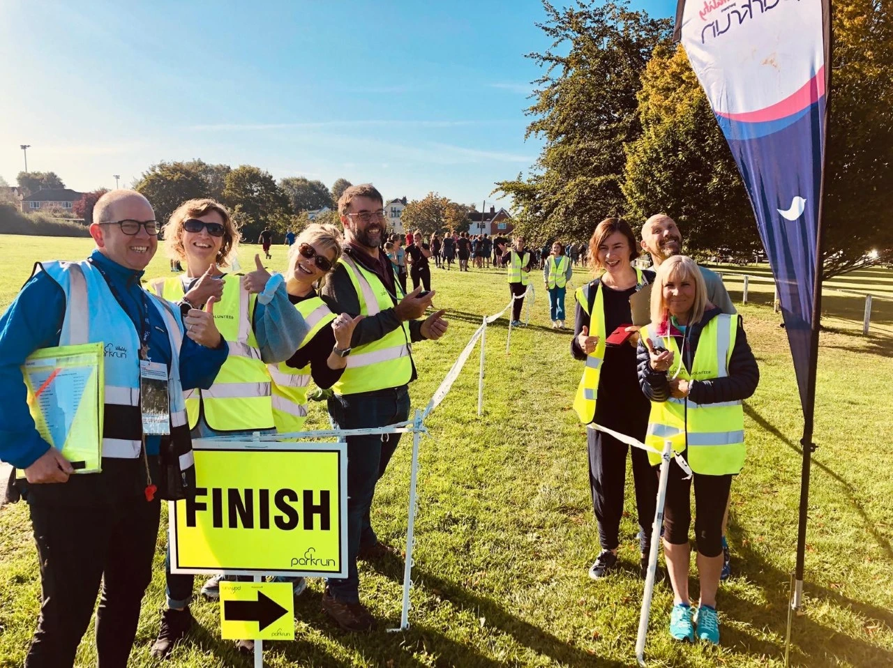 The parkrun team at the finish line